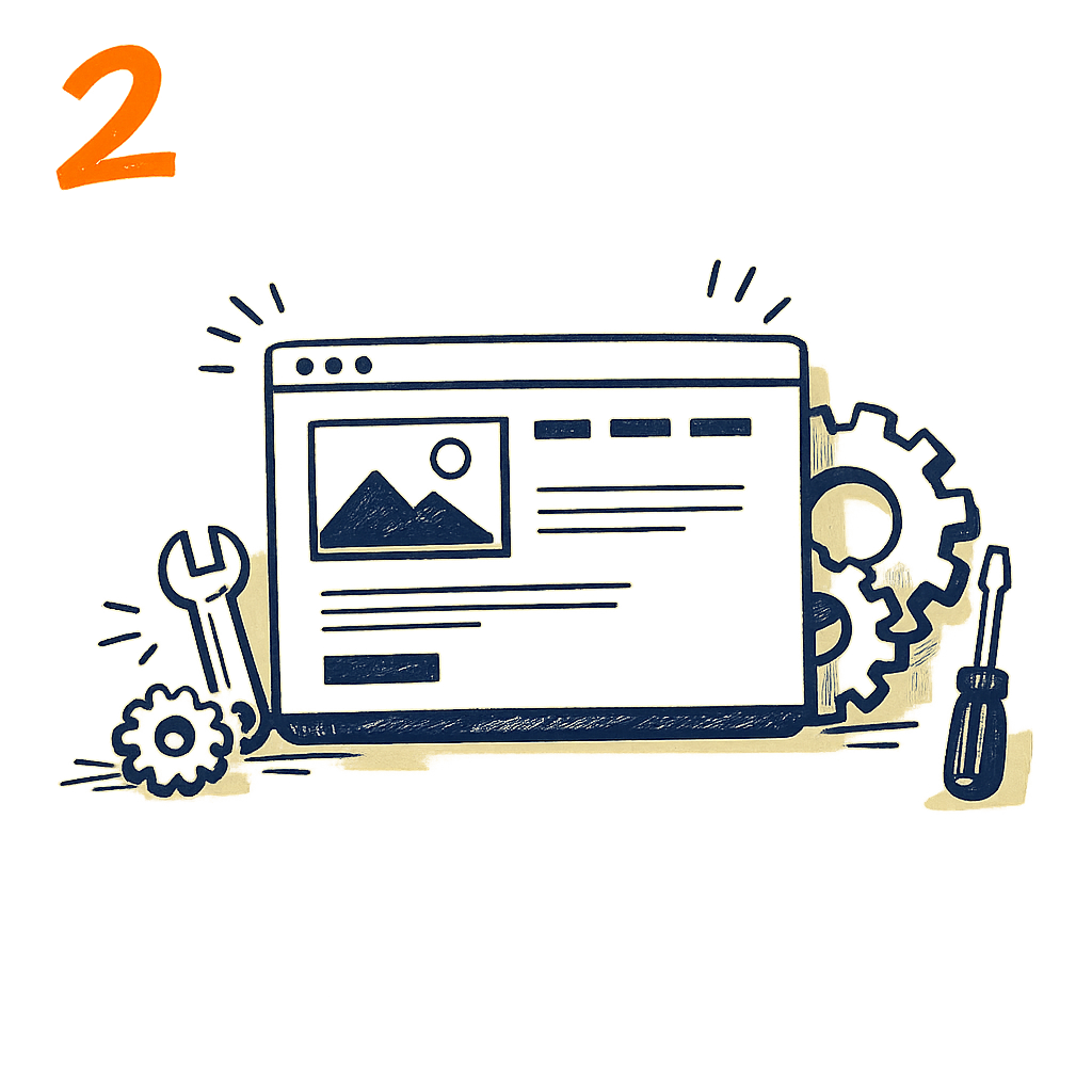 Illustration of a website being assembled on a screen