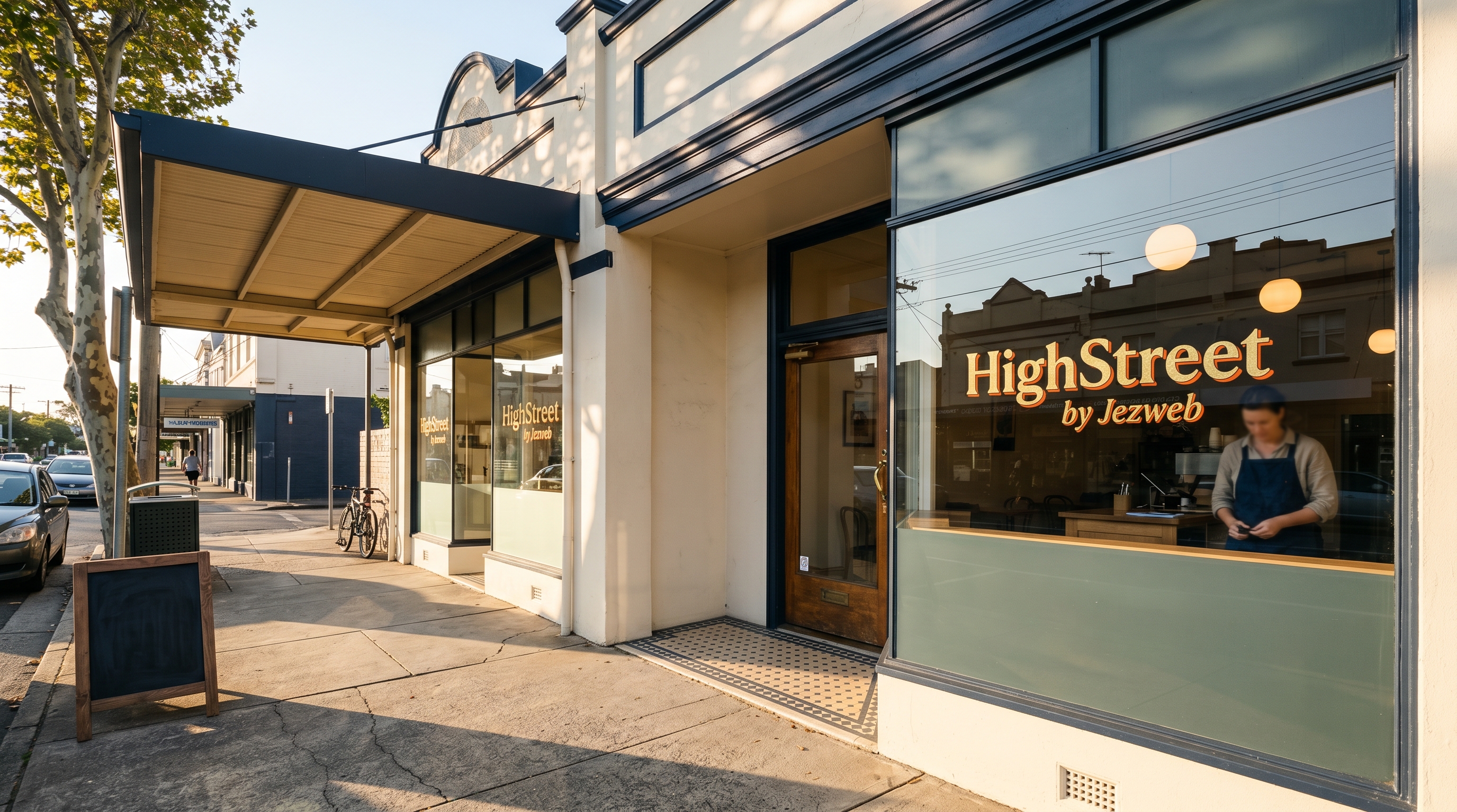 A Newcastle shopfront in morning light