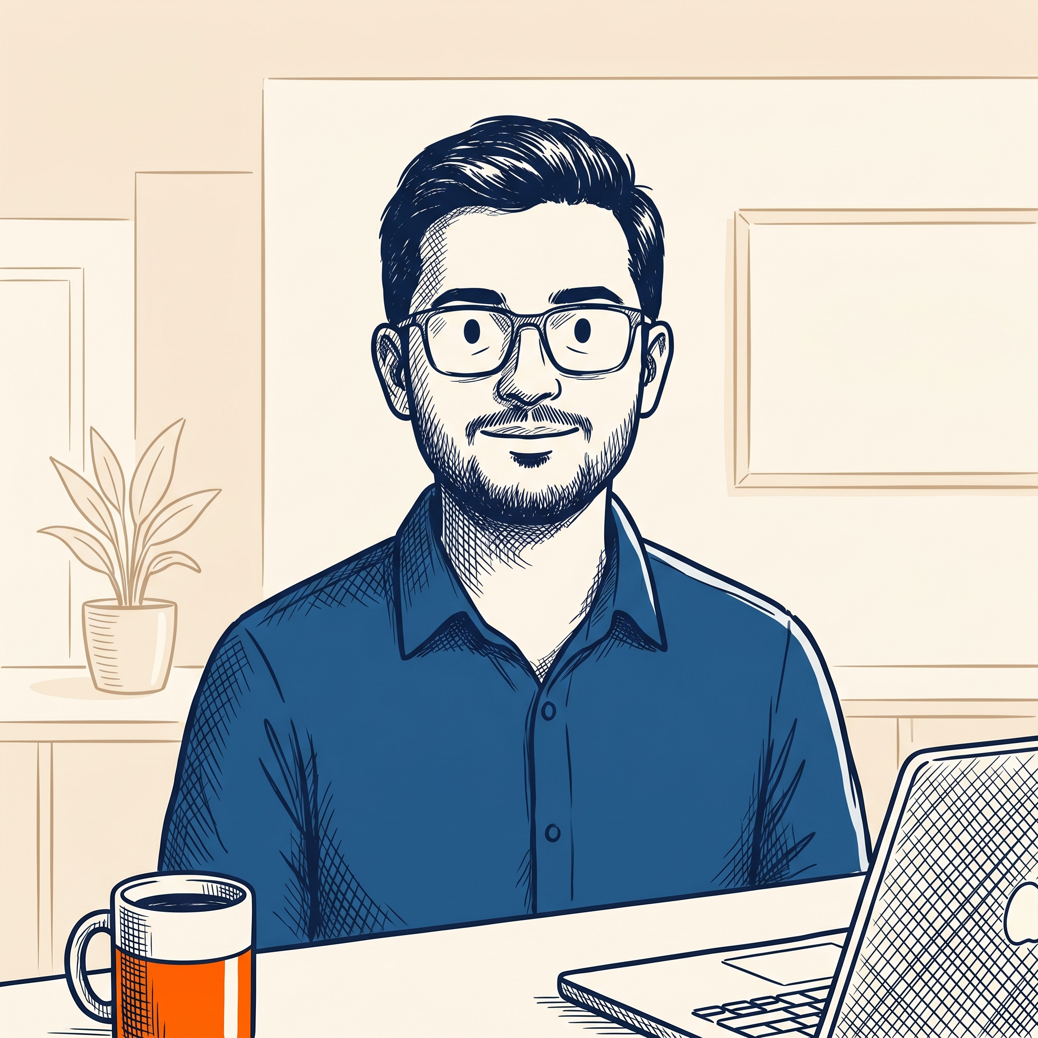 Illustrated portrait of Rabin, Developer